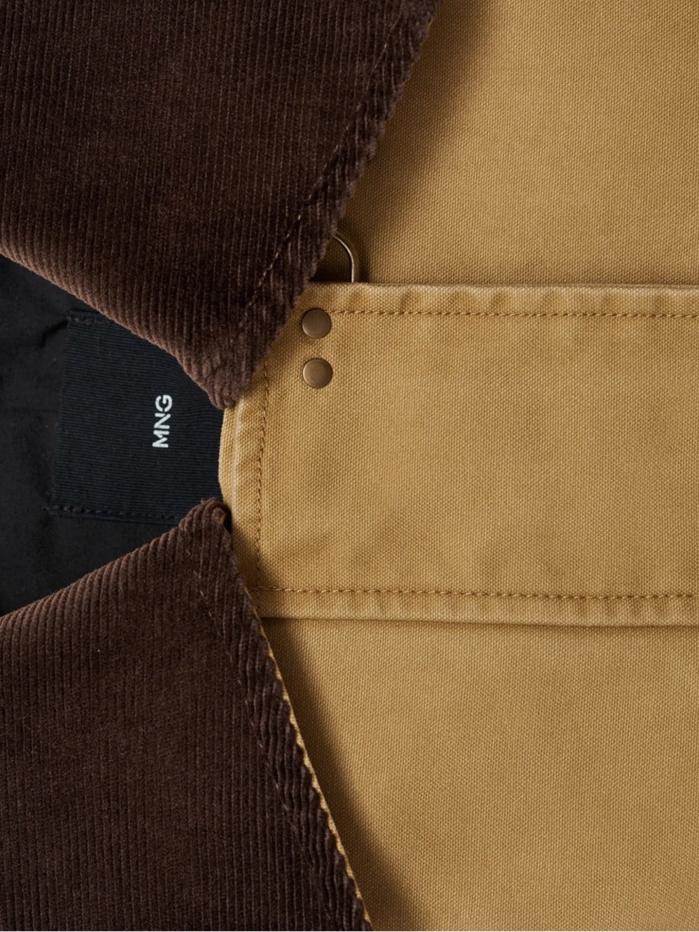 Mango Hannah Oversized Tan Utility Barn Chore Coat Jacket with Contrast Collar - Picture 4 of 4